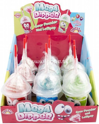 bilde av s&f mega dipper sour powder lollipop 9*57g