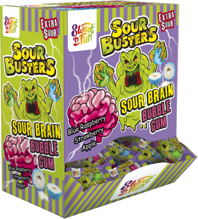 bilde av s&f sour busters sour brain bubble gum 200*5g